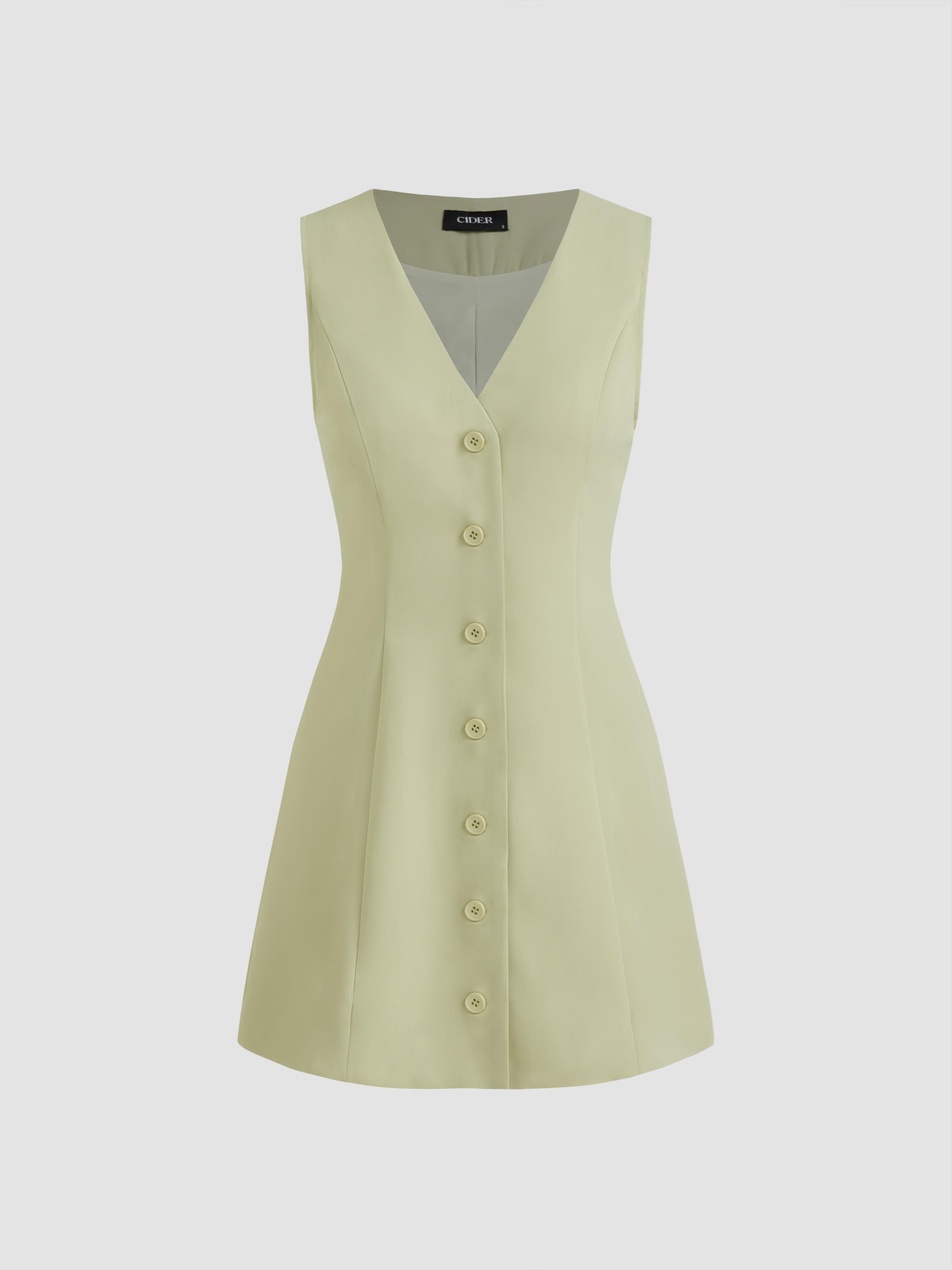 V-neck Solid Button Mini Blazer Dress Product Image