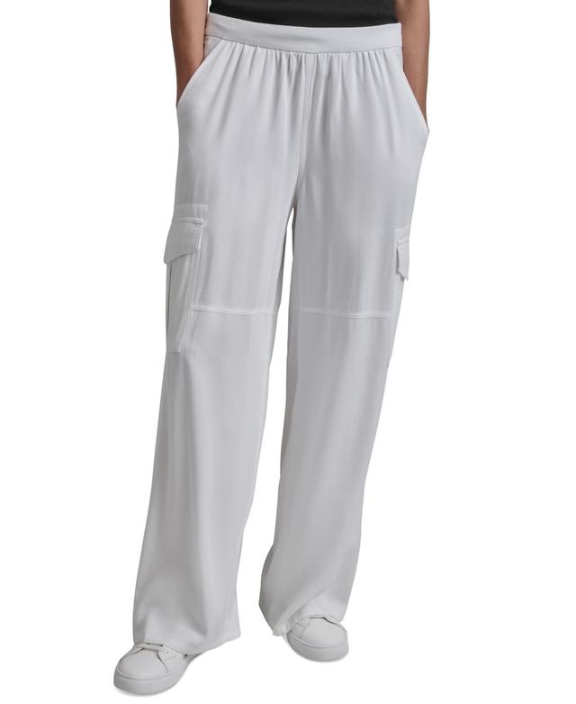 Dkny Womens Pull-On Twill Wide-Leg Cargo Pants Product Image