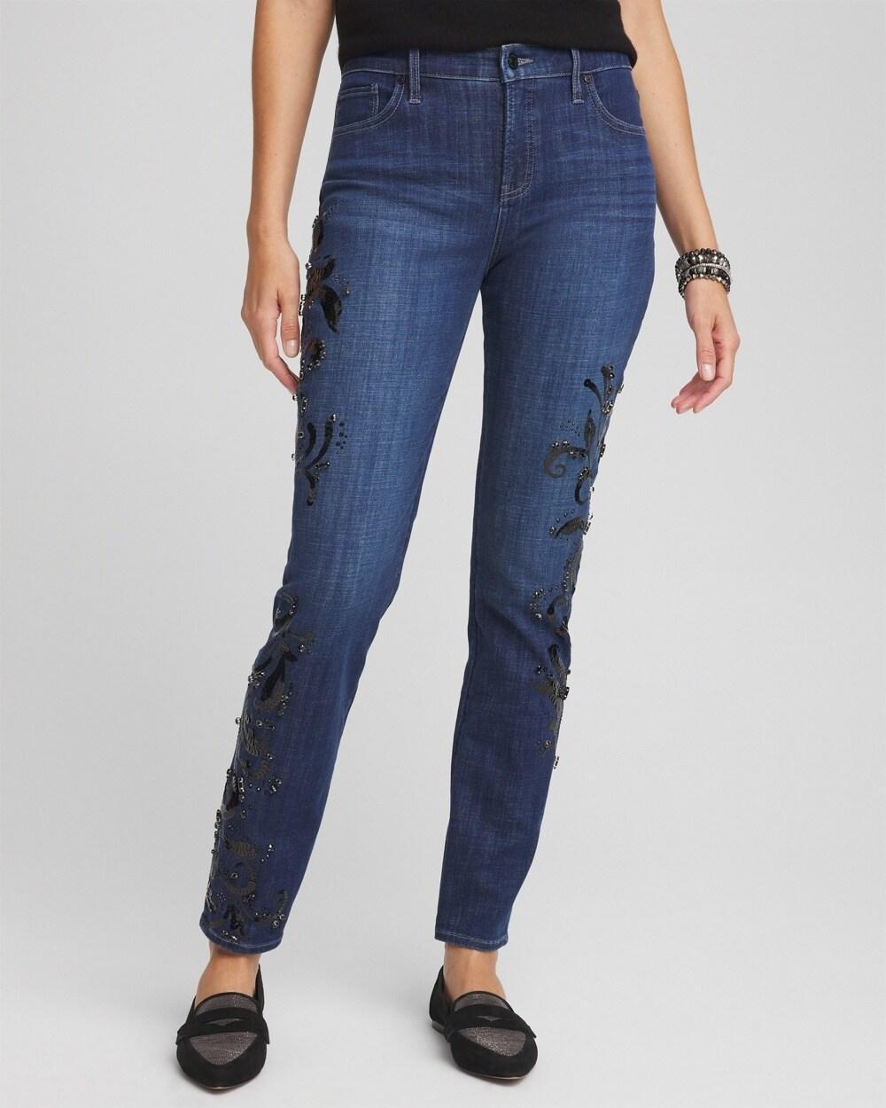 So Slimming® Girlfriend Embroidered Ankle Jeans Product Image