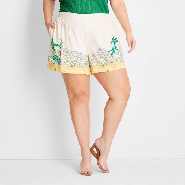 Womens High-Rise Pull-On Shorts - Future Collective with Jenee Naylor Cream Beach Print 2X Product Image