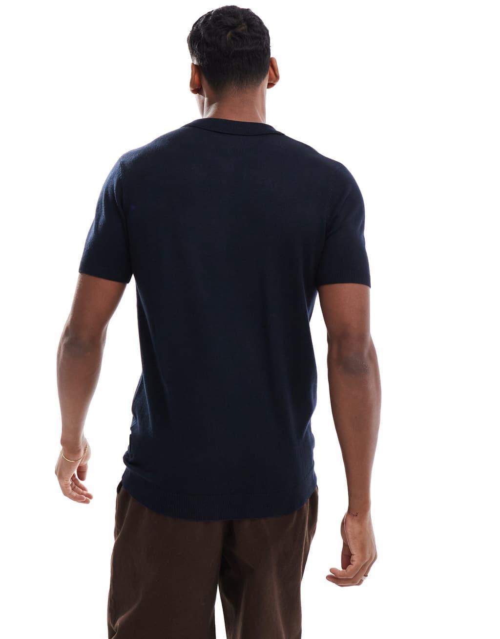 French Connection knit half zip polo tee in navy Product Image