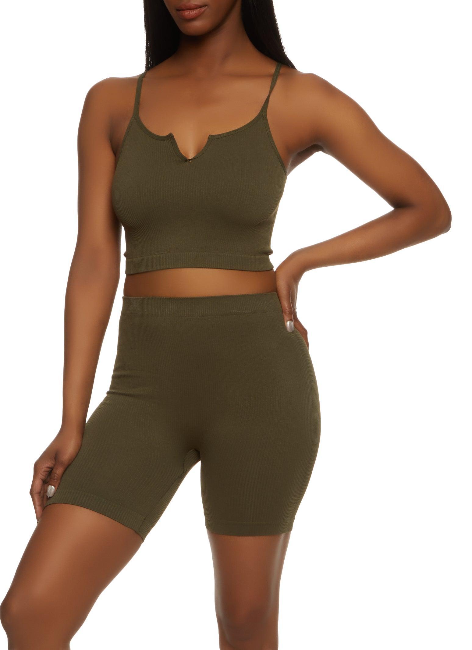 Womens Seamless Notch Neck Cropped Cami and Biker Shorts Product Image