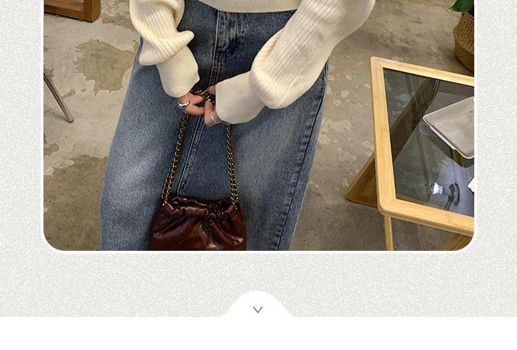 Cold-Shoulder Plain Ribbed Mock Two-Piece Sweater Product Image