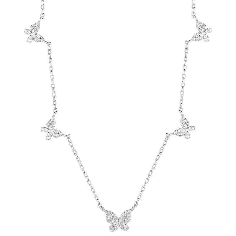 Sunkissed Sterling Cubic Zirconia Butterfly Collar Necklace, Womens Silver Tone Product Image