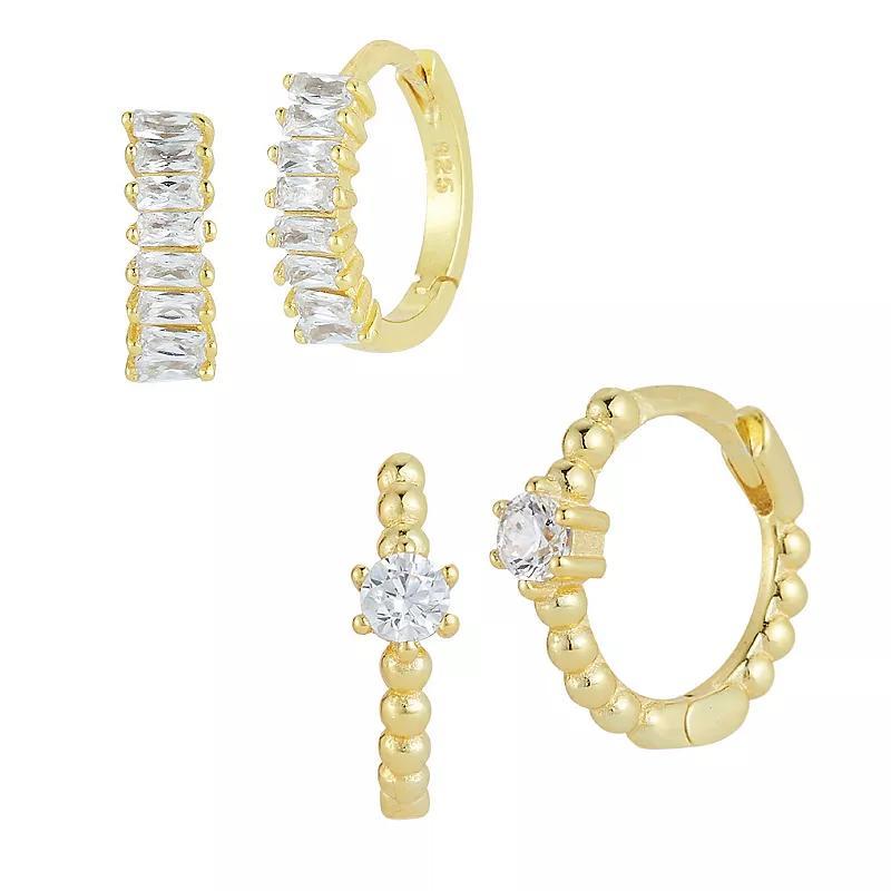 Sunkissed Sterling Cubic Zirconia Baguette & Bubble Huggie Hoop Earring Set, Womens, Gold Tone Product Image