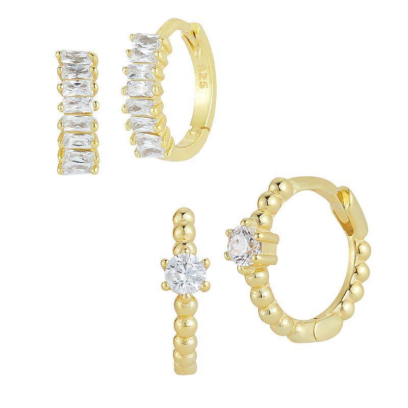 Sunkissed Sterling Cubic Zirconia Baguette & Bubble Huggie Hoop Earring Set, Womens, Gold Tone Product Image