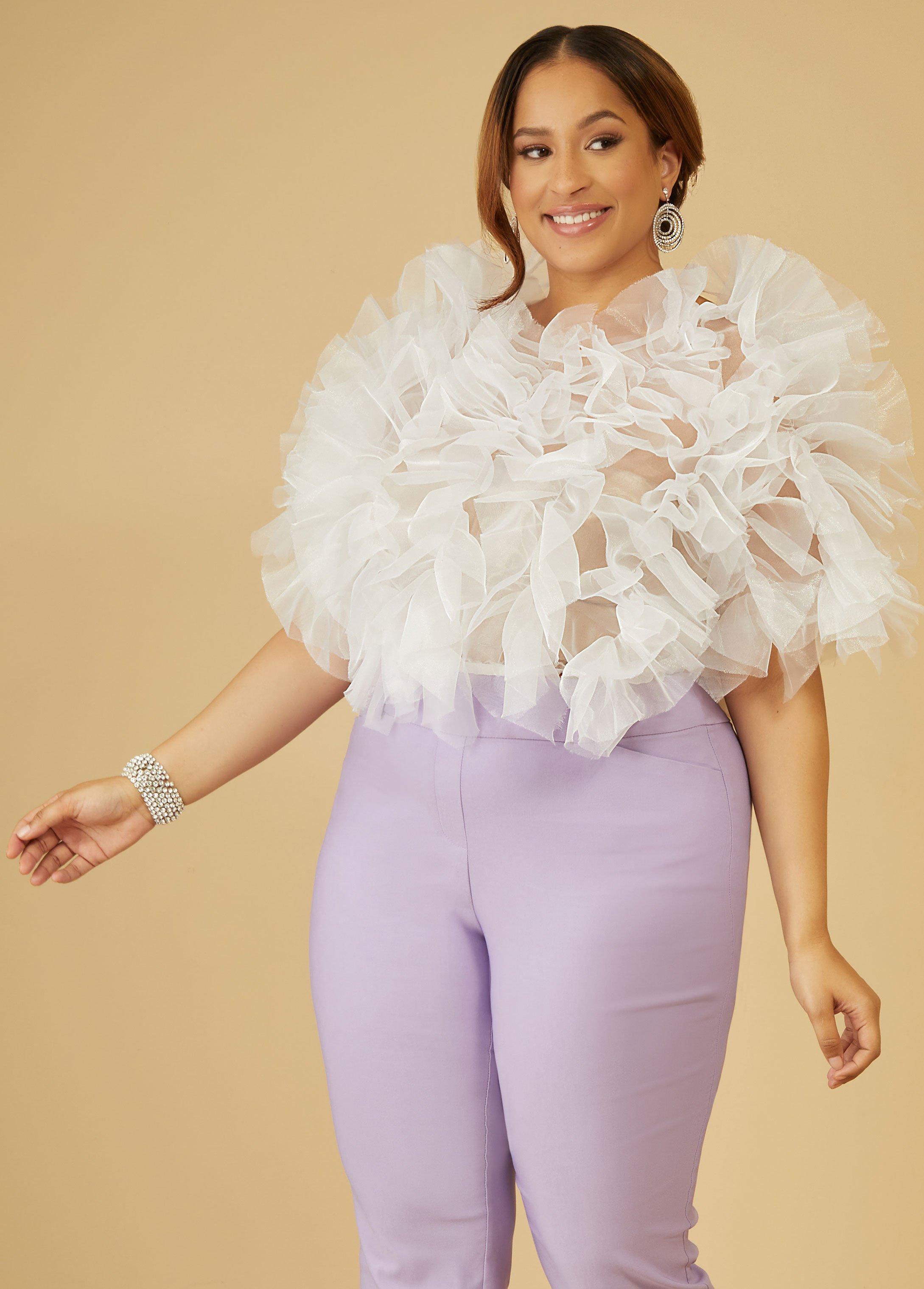 Plus Size Ruffled Organza Top Ashley Stewart Product Image