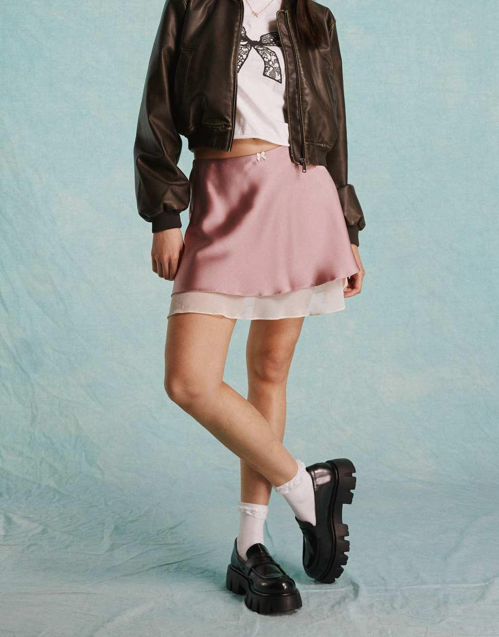 Miss Selfridge satin double layer mini skirt Product Image