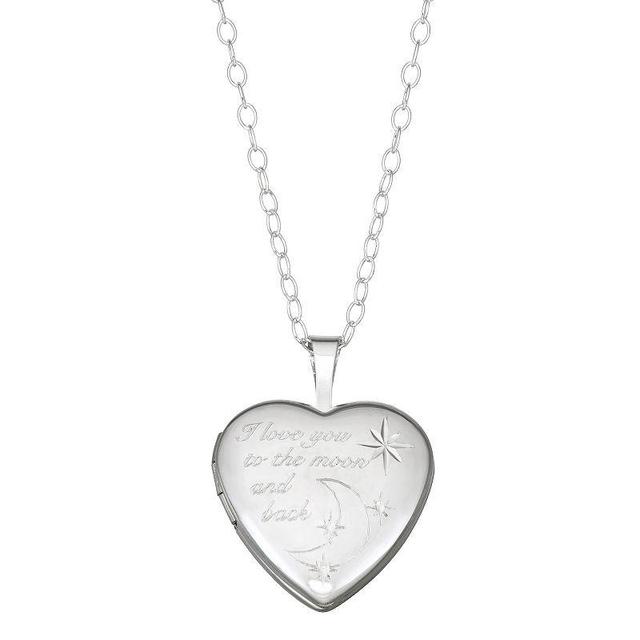 Charming Girl Sterling Silver Love You to the Moon Locket Necklace, Womens Product Image