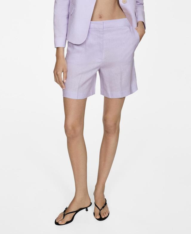 Mango Womens 100% Linen Straight Shorts - Light Product Image