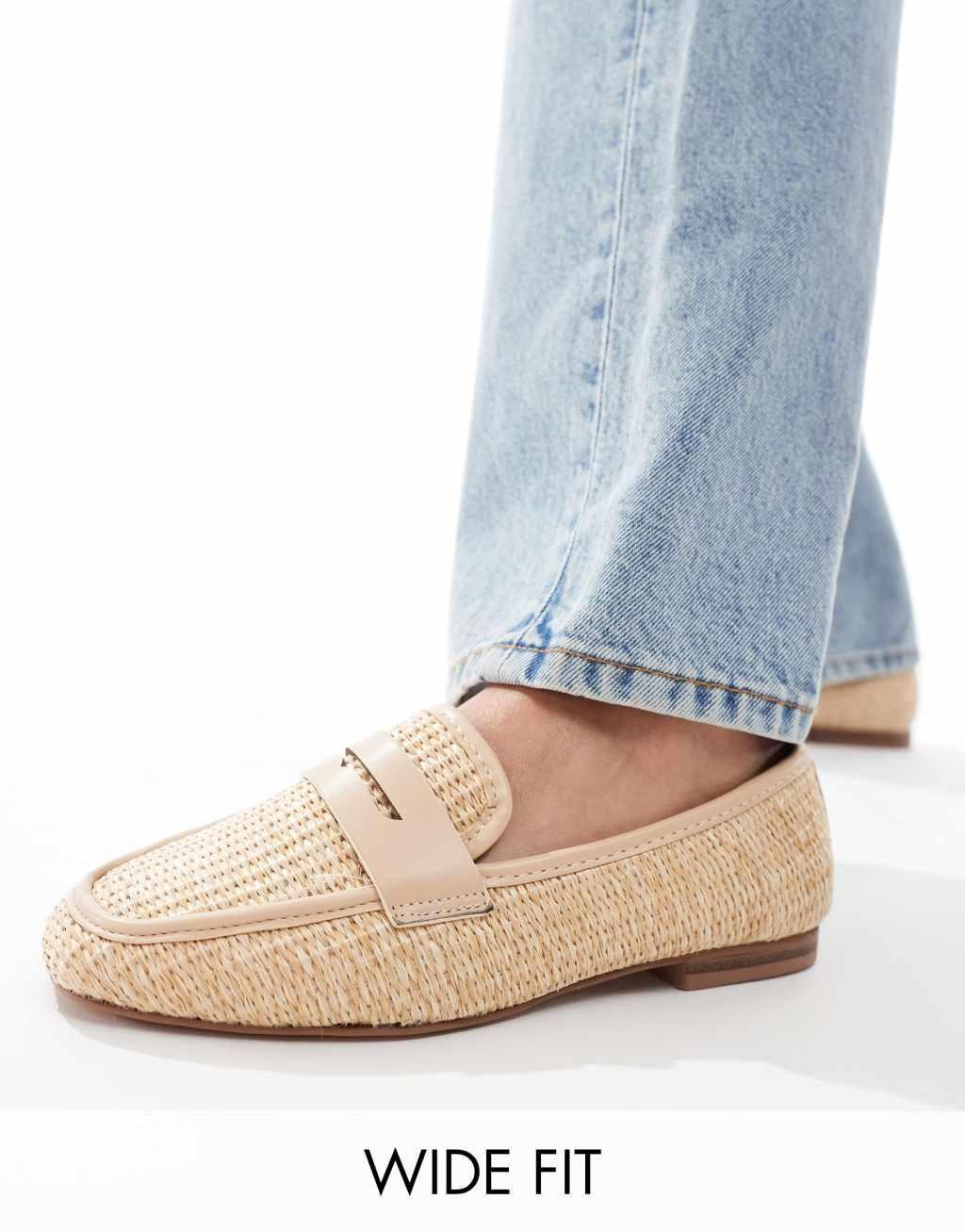 ASOS DESIGN Wide Fit Maddox raffia slim loafer in natural Product Image