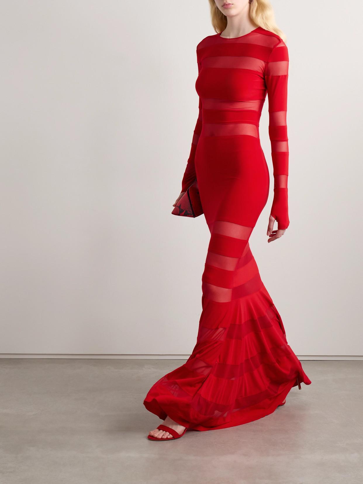 NORMA KAMALI Spliced Dress Fishtail Gown In Tiger Red Product Image