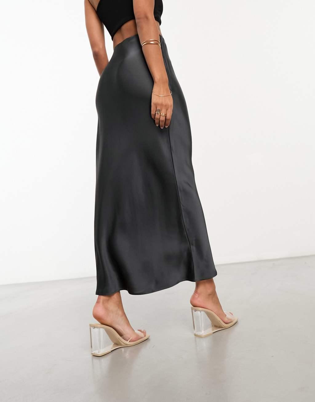 & Other Stories satin slip maxi skirt in dark gray product image