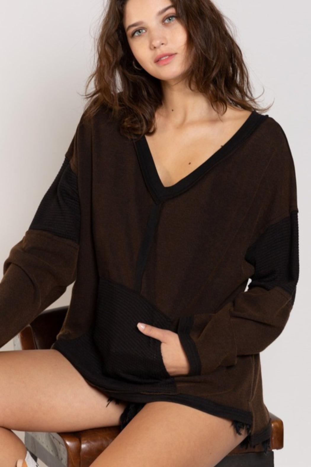 V Neck Sweatshirt with Kangaroo Pocket Female Product Image