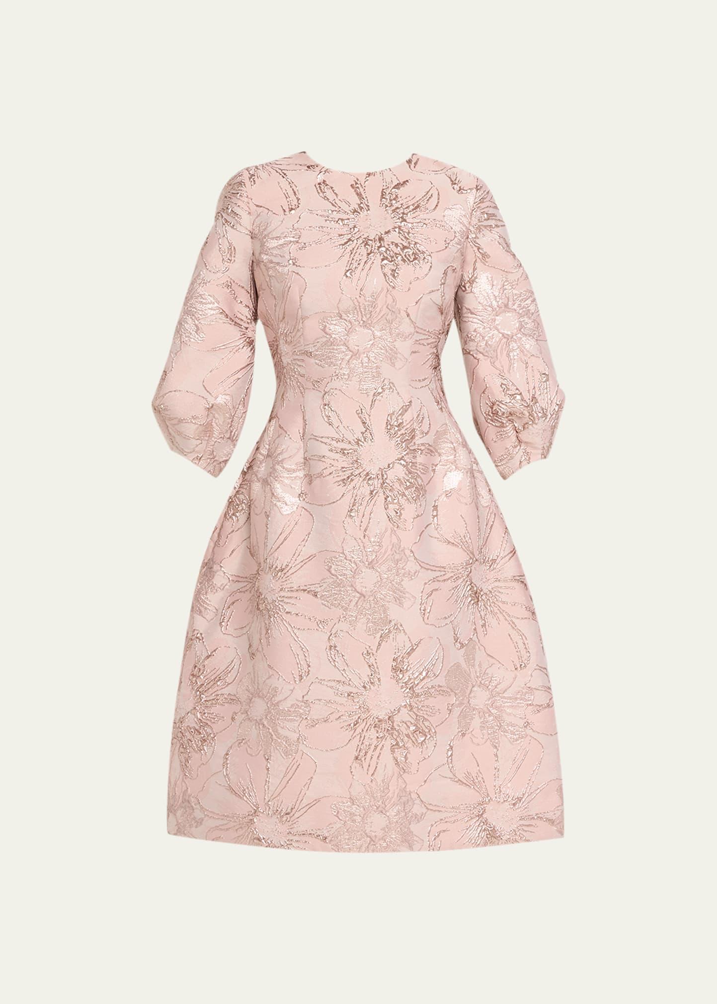 Blouson-Sleeve Metallic Jacquard Midi Dress product image