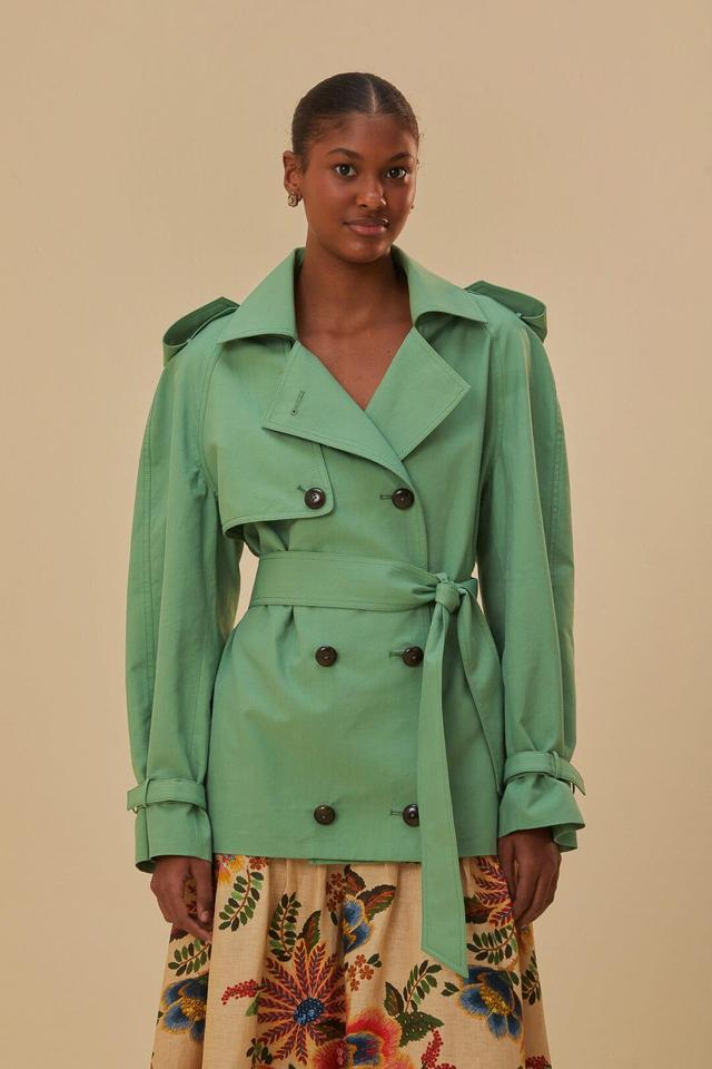 Green Short Trench Coat, GREEN / XS Product Image