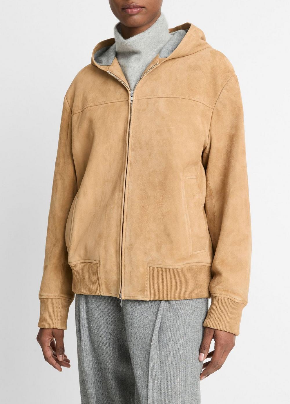 Knit-Lined Suede Hoodie Product Image