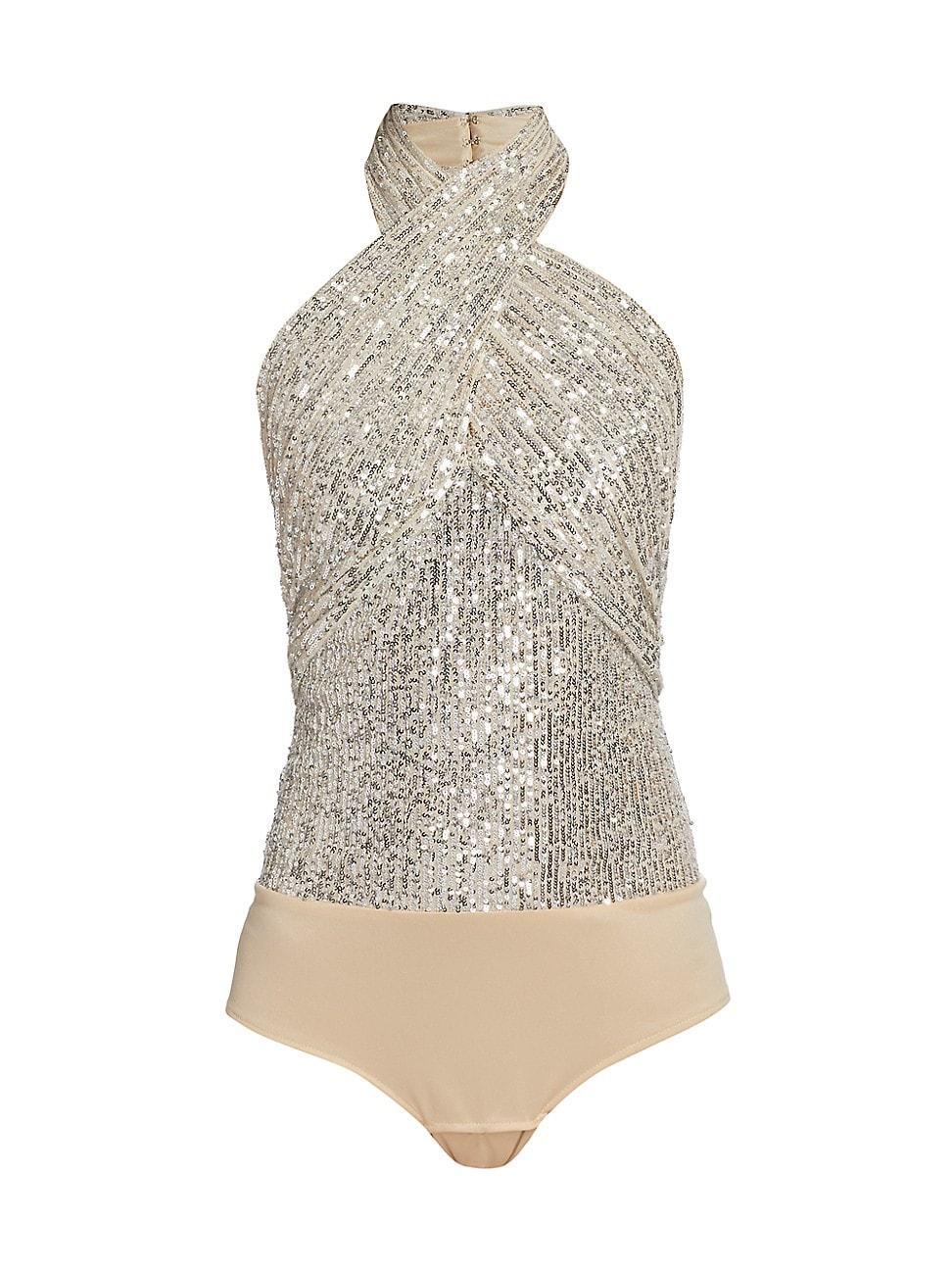 Womens Sequined Halterneck Bodysuit Product Image