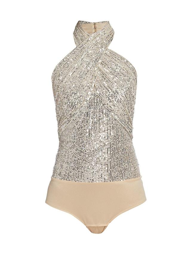 Womens Sequined Halterneck Bodysuit Product Image