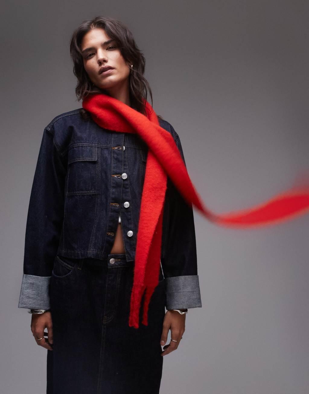 Topshop Seb skinny scarf in red product image