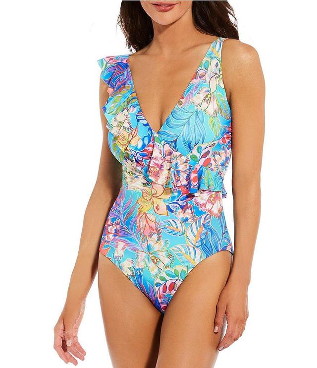 JOHNNY WAS Helena Ruffle Crossover One Piece Swimsuit Product Image