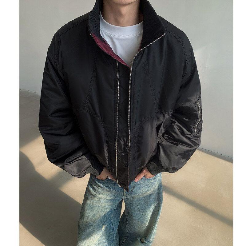 Stand Collar Plain Zip-Up Bomber Jacket Product Image