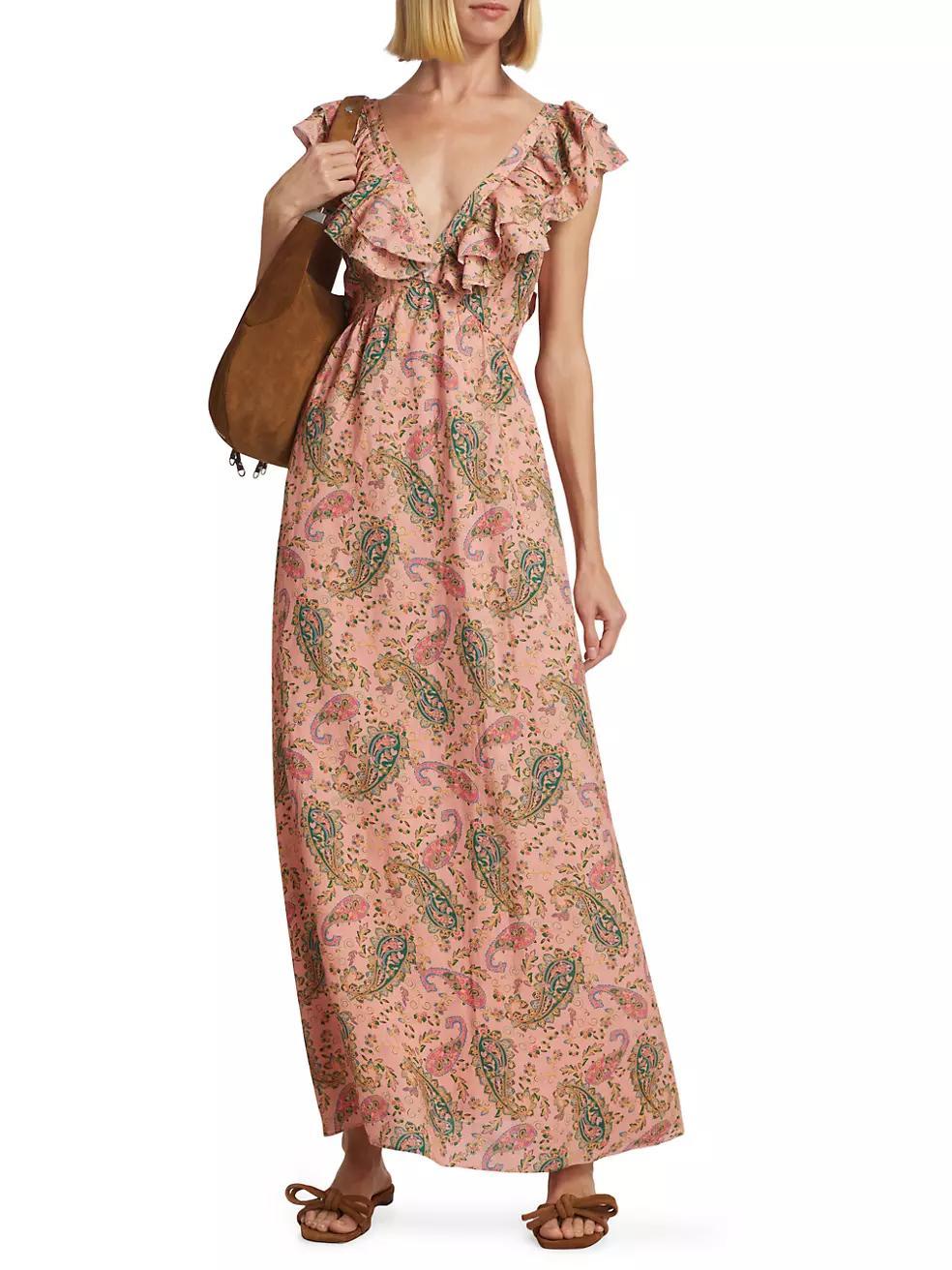 Isha Ruffled Linen-Blend Maxi Dress Product Image