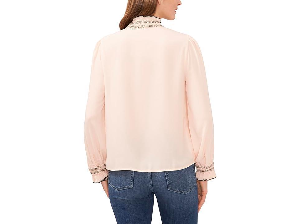 CeCe Contrast Stitch Long Sleeve Pleated Blouse (Peach Dust) Women's Clothing Product Image