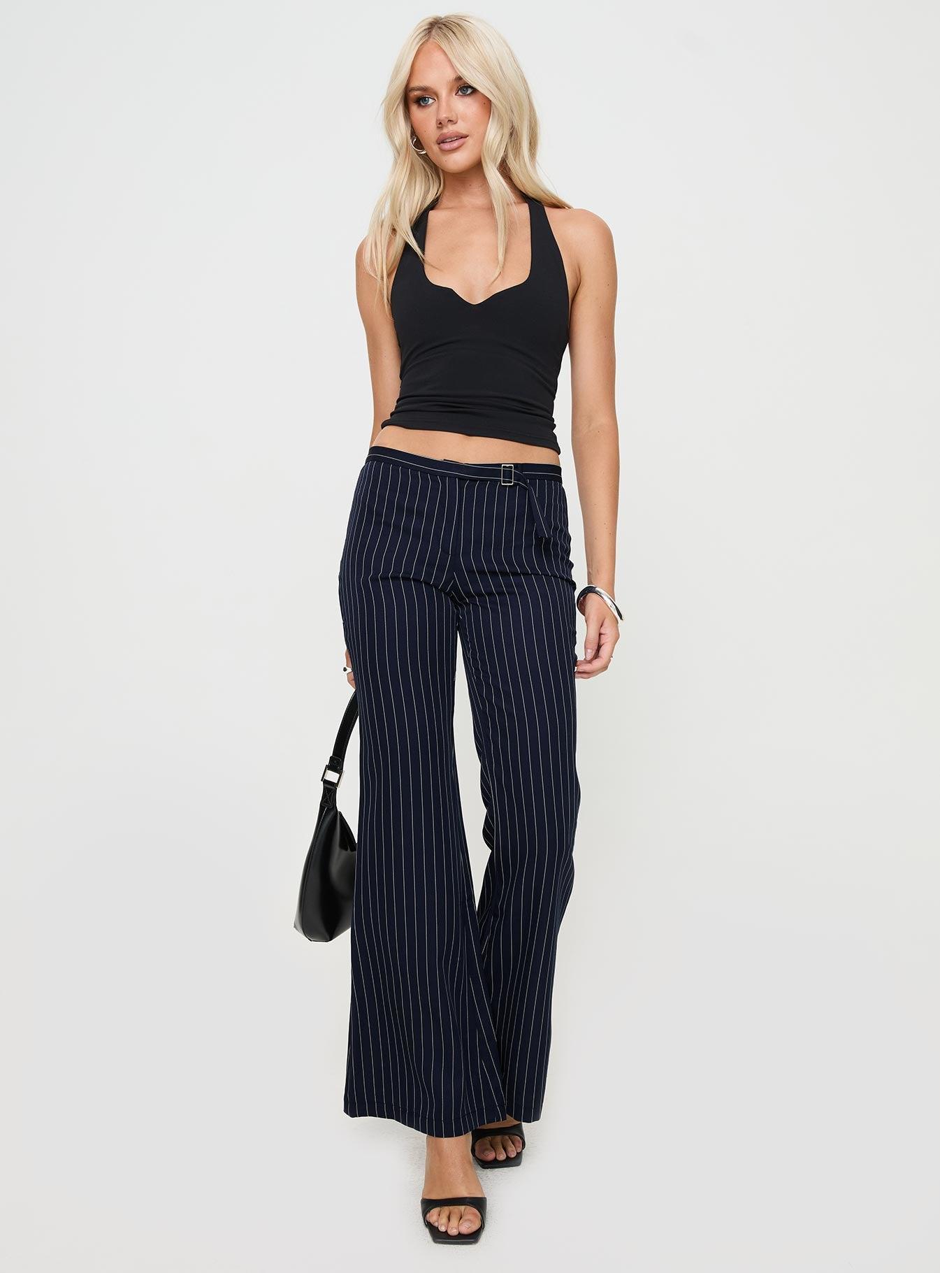 No One Low Waist Pinstripe Pants Navy Product Image