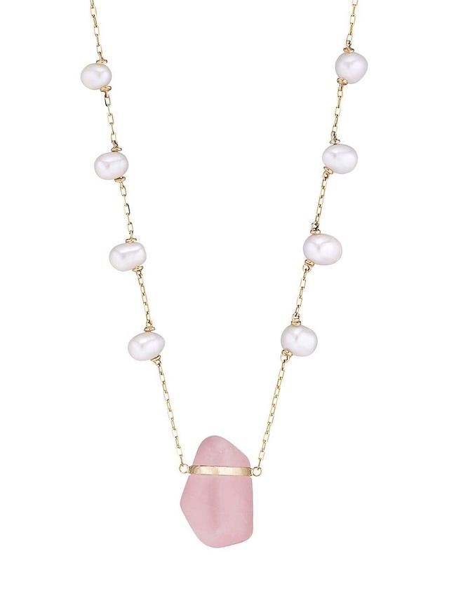 Womens Ocean 14K Yellow Gold, Pearl & Rose Quartz Necklace Product Image