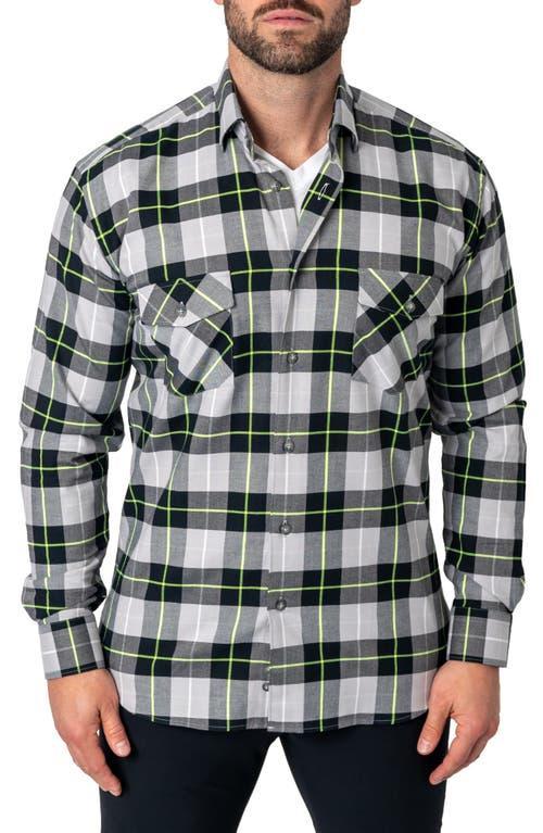 Maceoo Plaid Embroidered Cotton Flannel Button-Up Shirt Product Image