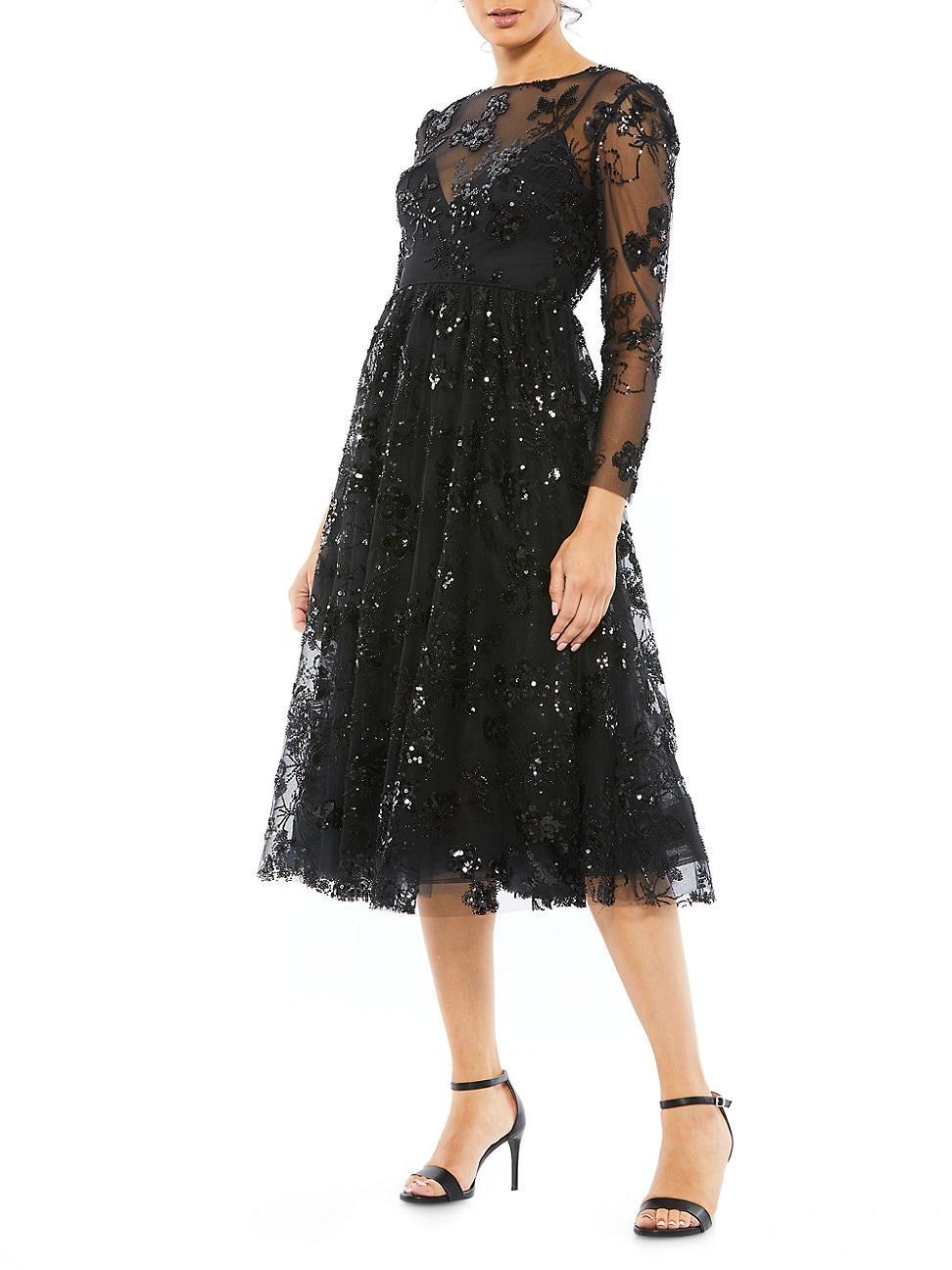 Womens Floral Beaded & Sequined Midi-Dress product image