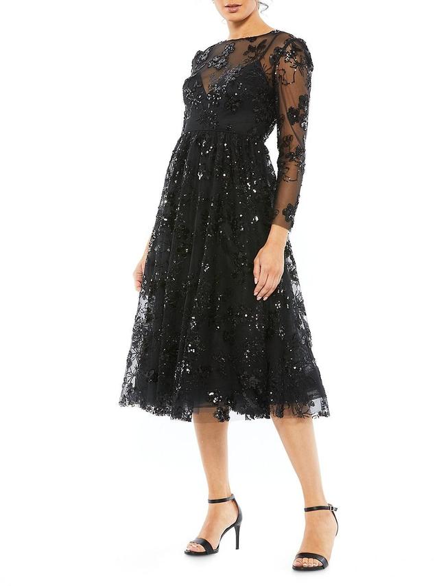 Womens Floral Beaded & Sequined Midi-Dress Product Image