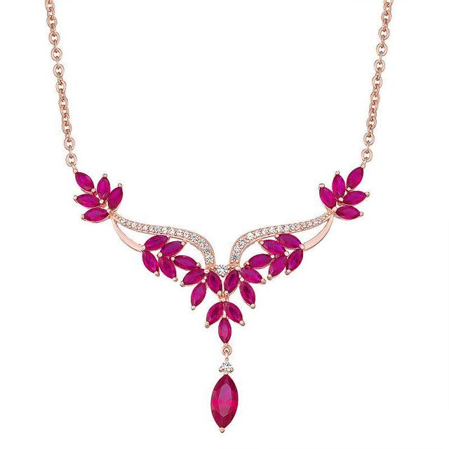 14k Rose Gold Over Silver Lab Created Ruby & White Sapphire Necklace, Womens Pink Tone Product Image