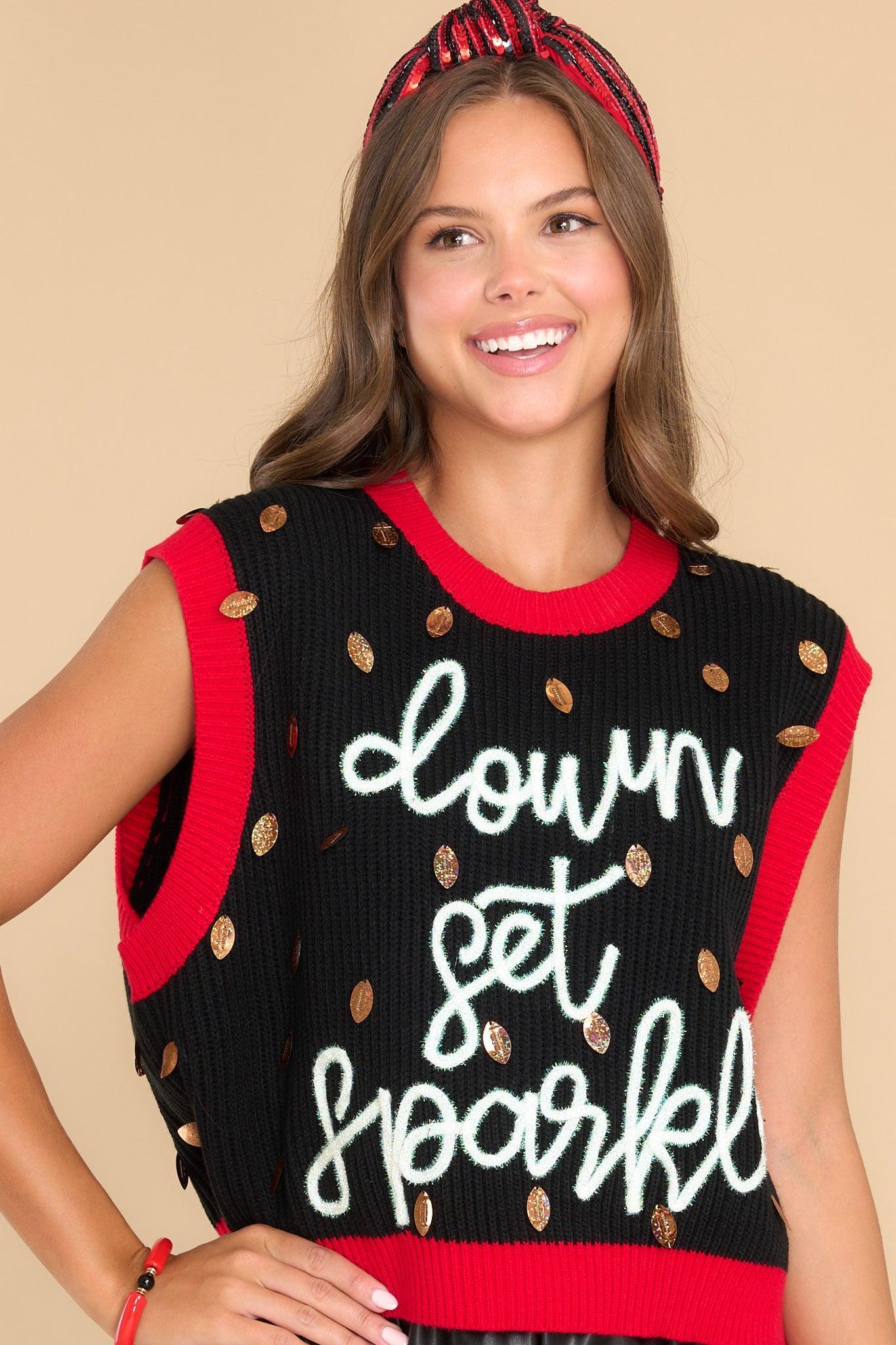 Black & Red Down Set Sparkle Sweater Vest Product Image