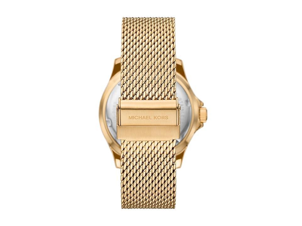 Michael Kors Mens Everest Three-Hand Gold-Tone Stainless Steel Mesh Bracelet Watch Product Image