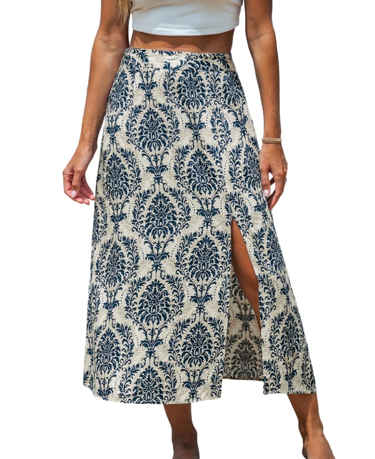 Cupshe Womens Blue Boho High Waist Straight Maxi Skirt product image