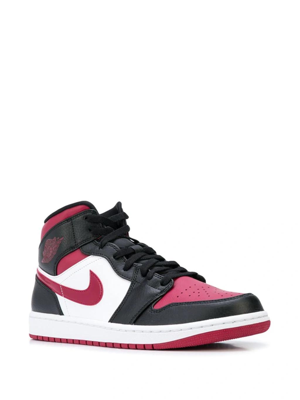 Men's Air Jordan Retro 1 Mid Casual Shoes In Black/fire Red/white Product Image