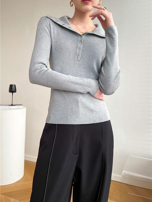 Casual Skinny Loose Solid Color Lapel Collar Pullovers product image