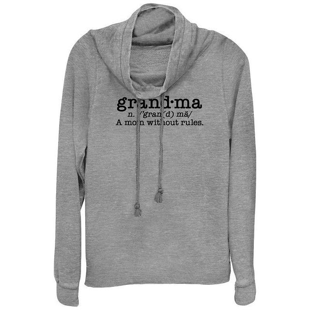 Womens Grandma Definition Cowlneck Graphic Lightweight Long Sleeve, Girls Gray Grey Product Image