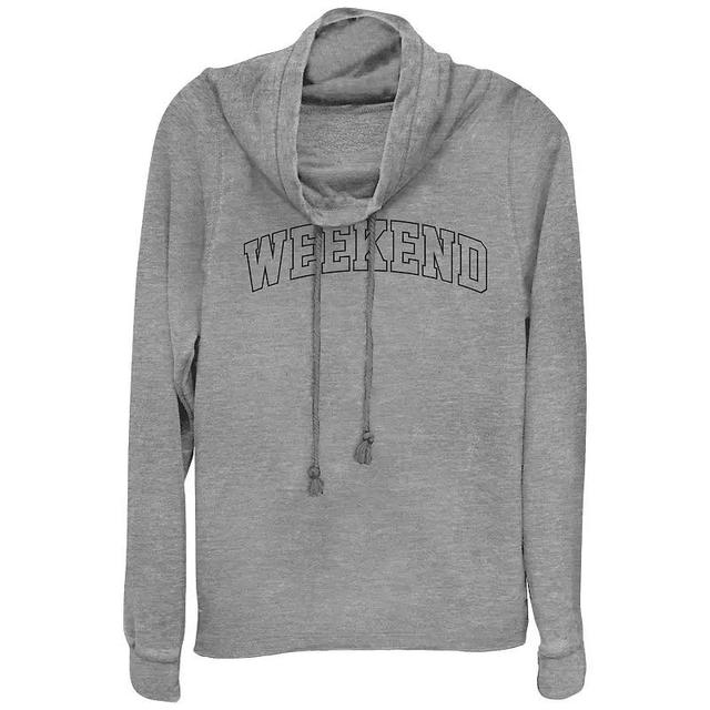 Womens Weekend Coffee And Dogs Cowlneck Graphic Lightweight Long Sleeve, Girls Gray Grey Product Image