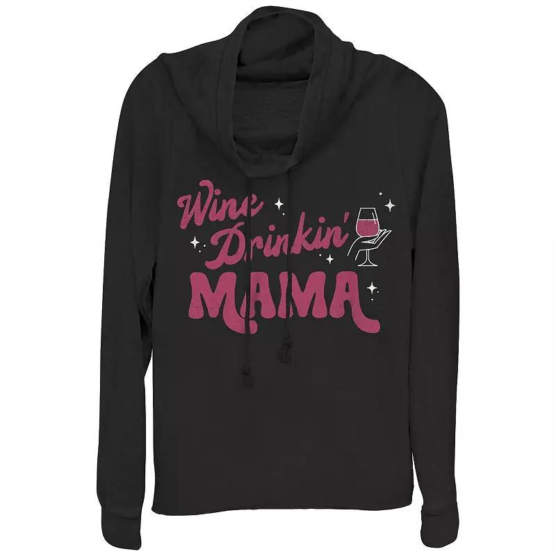 Womens Wine Drinking Mama Cowlneck Graphic Lightweight Long Sleeve Product Image