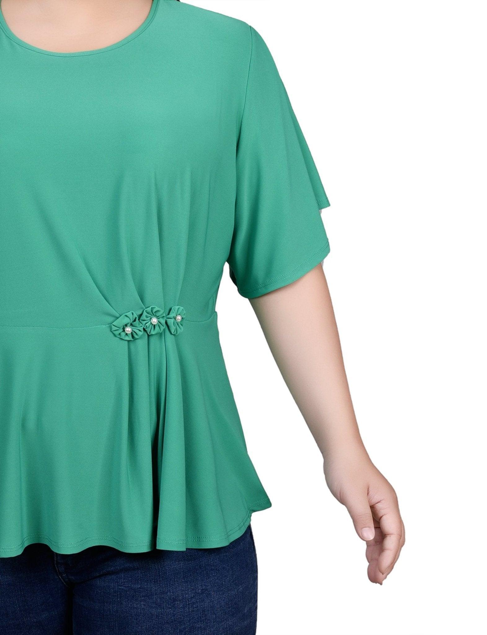 NY Collection Flutter Sleeve Flower-Detail Top - Plus Product Image