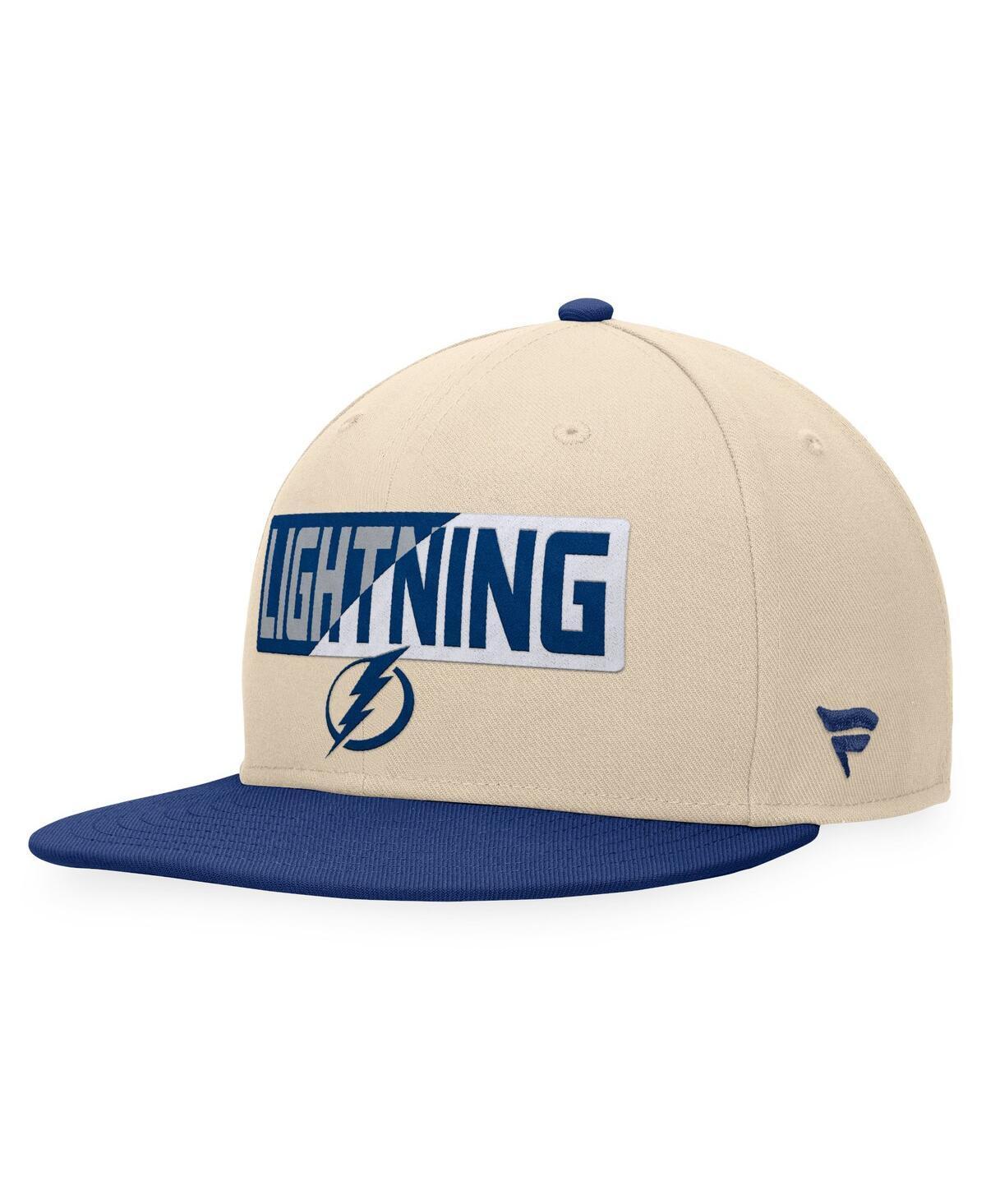 Mens Fanatics Branded Cream/Blue Tampa Bay Lightning Goalaso Snapback Hat Product Image