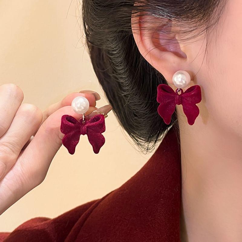 Faux Pearl Bowknot Drop Earring Product Image