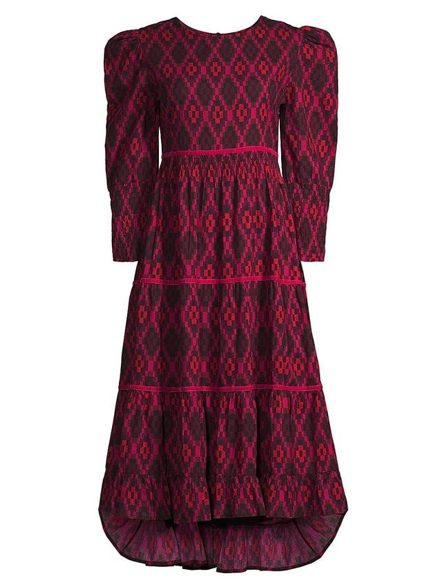 Womens Robin Geometric-Print Cotton Midi-Dress Product Image