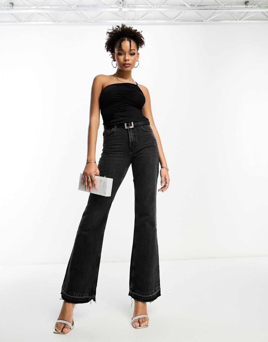 Vila one shoulder ruched top in black Product Image