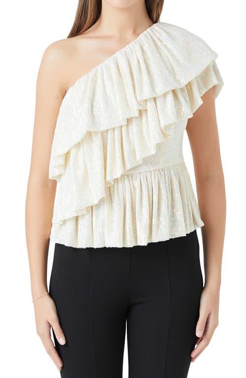 Womens Sequins One Shoulder Ruffle Top Product Image