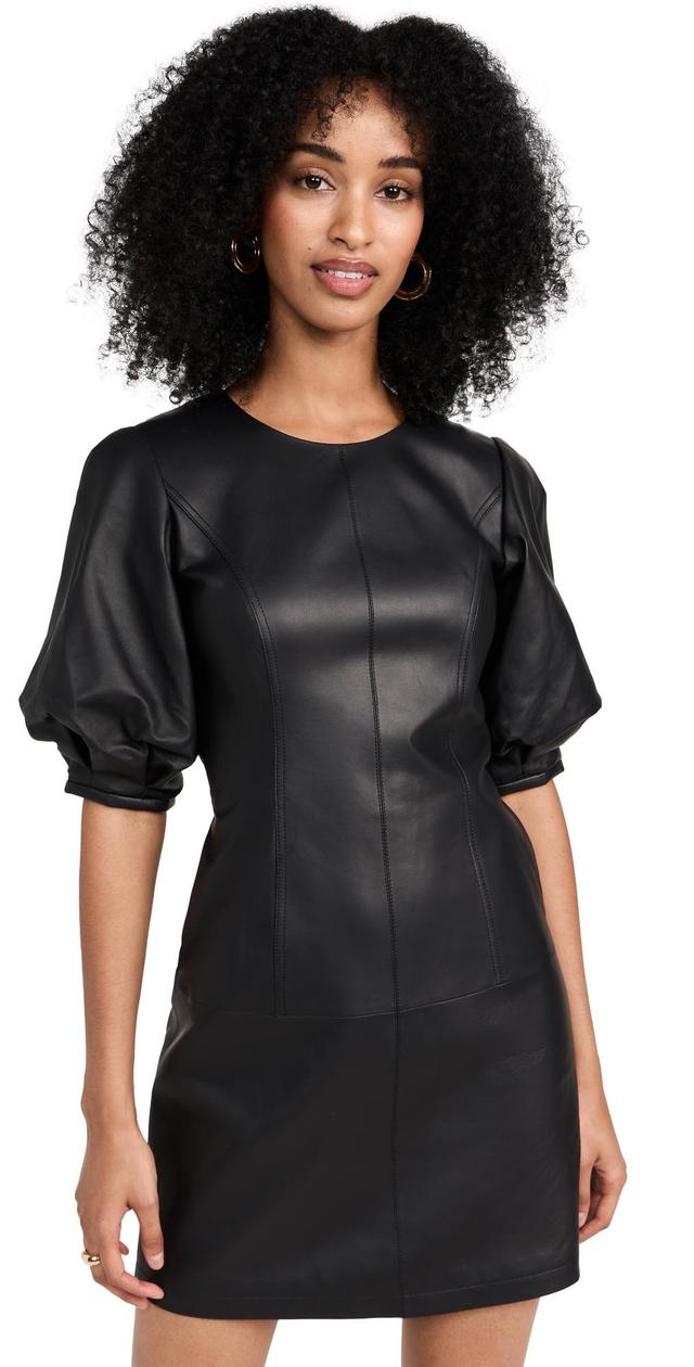 Jason Wu Balloon Sleeve Short Leather Dress Black 2 Product Image