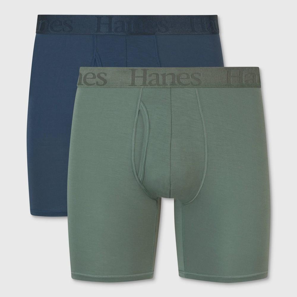 Hanes Originals Premium Mens SuperSoft Boxer Briefs 2pk - Sage Green/Black L Product Image